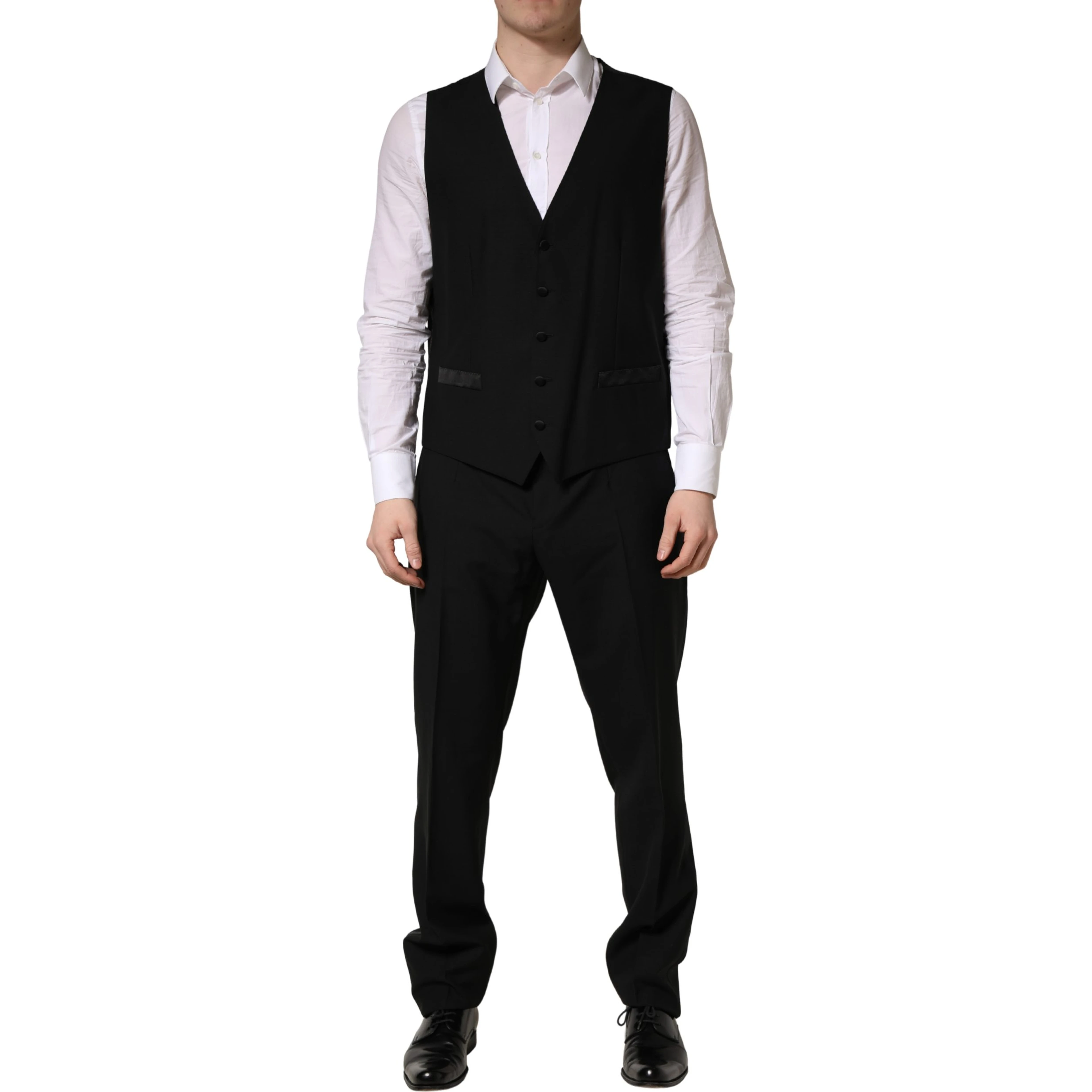 Black Wool Silk Saxophone Slim Fit 3Pc Suit