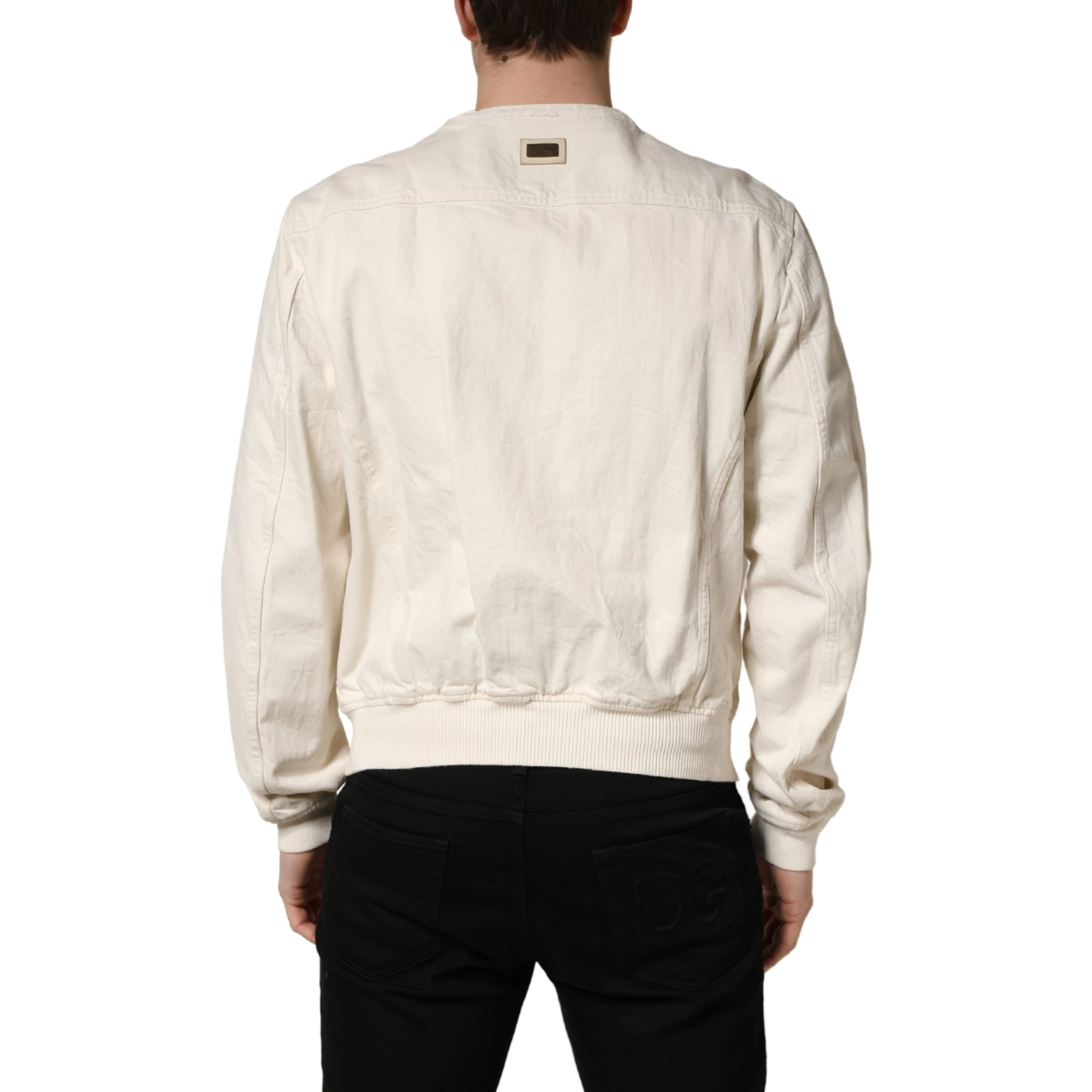 Off White Cotton FullZip Denim Blouson Jacket