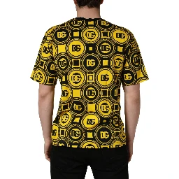 Yellow Black Logo Geometric Pattern T-shirt