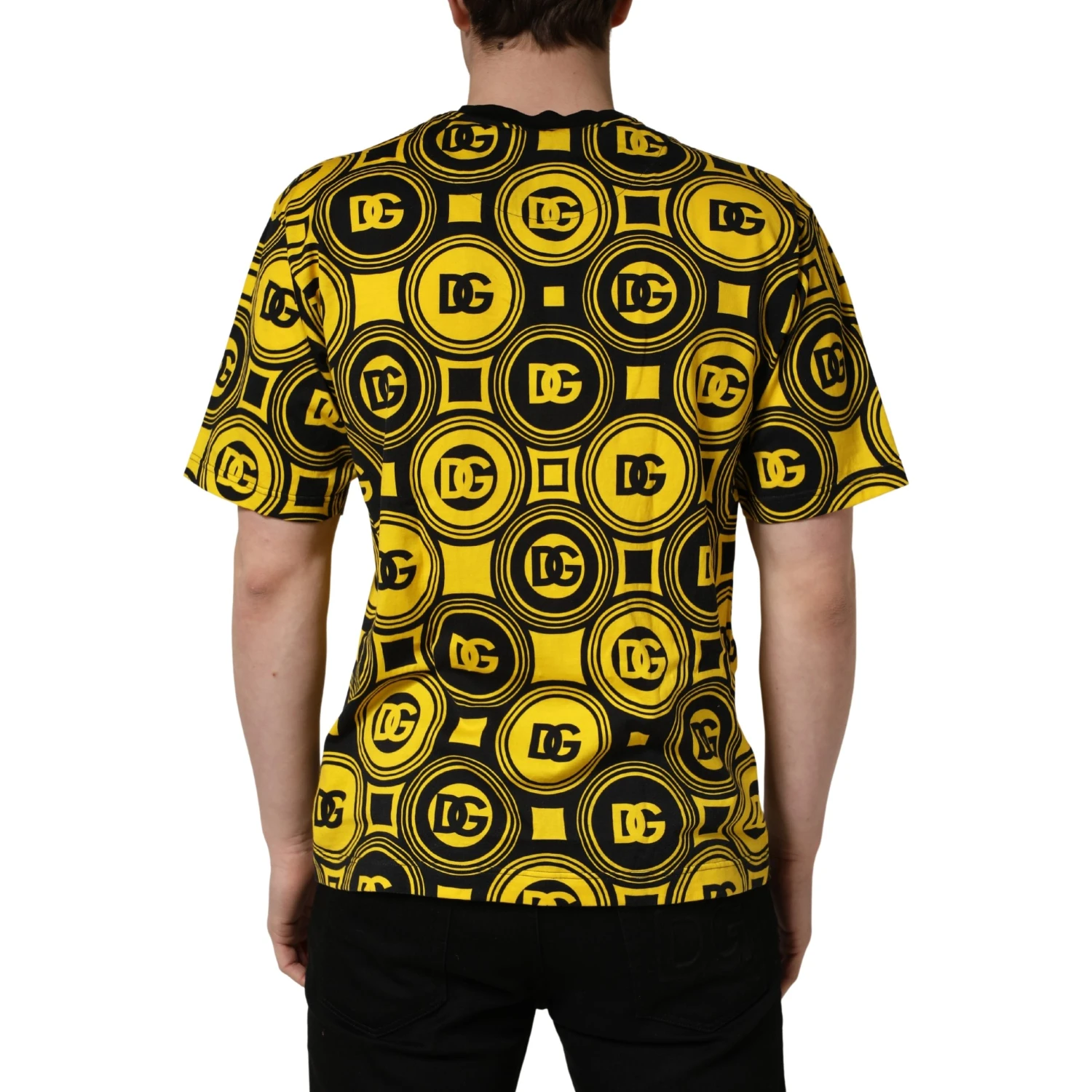Yellow Black Logo Geometric Pattern T-shirt