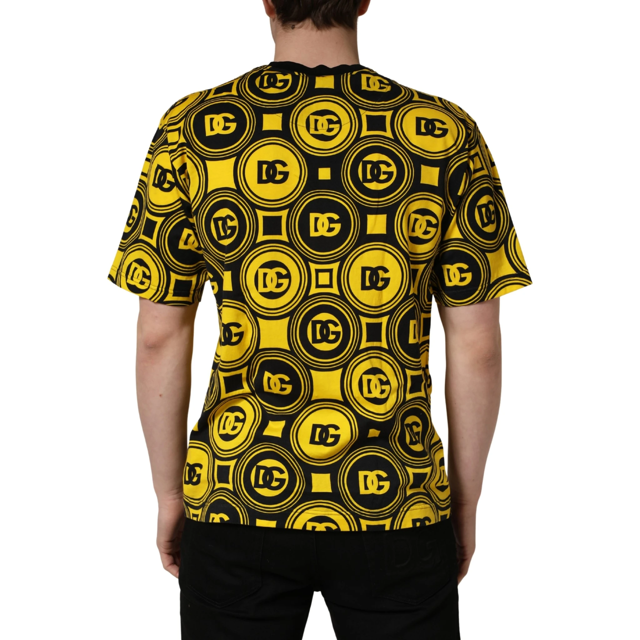 Yellow Black Logo Geometric Pattern T-shirt