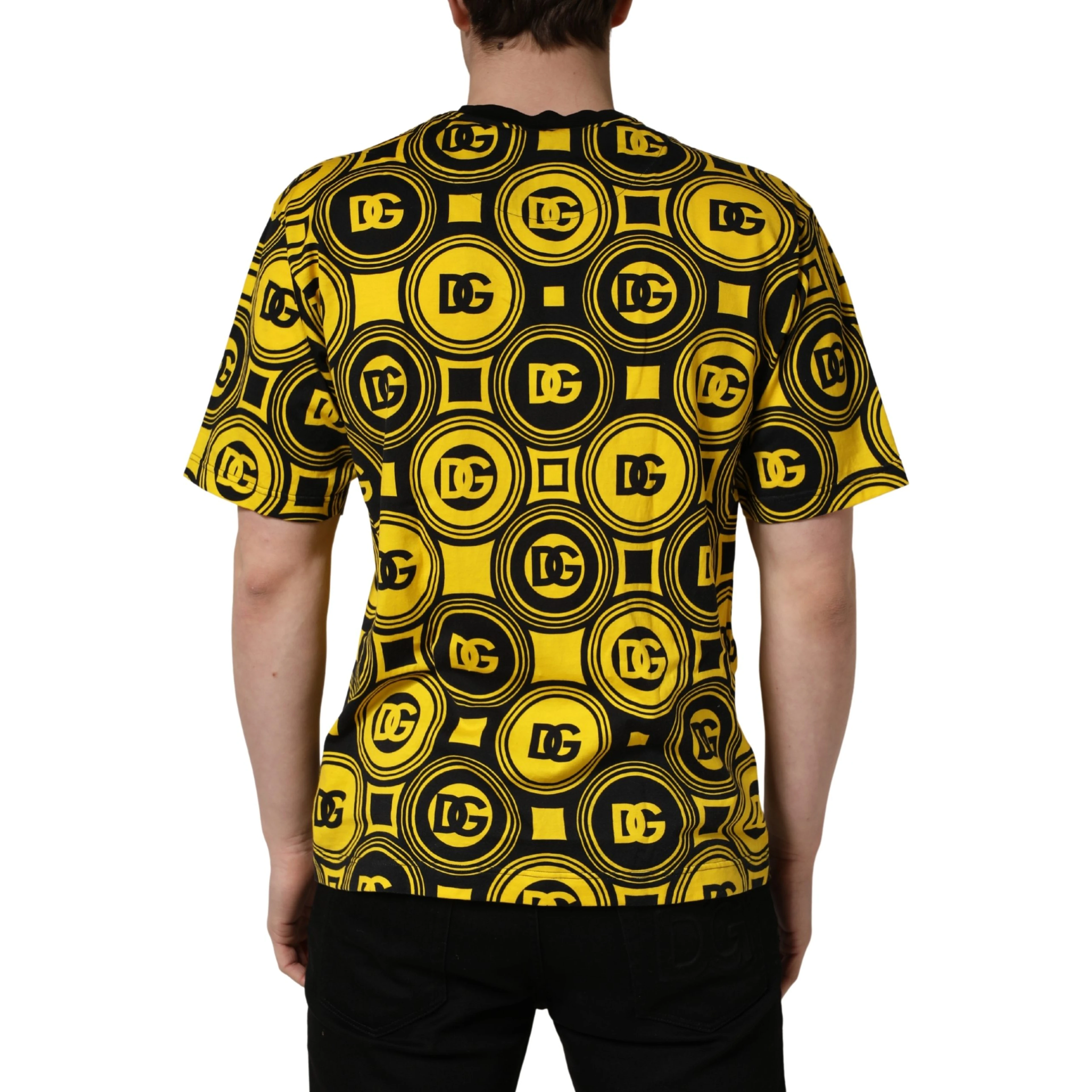 Yellow Black Logo Geometric Pattern T-shirt
