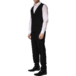 Black Wool Silk Saxophone Slim Fit 3Pc Suit