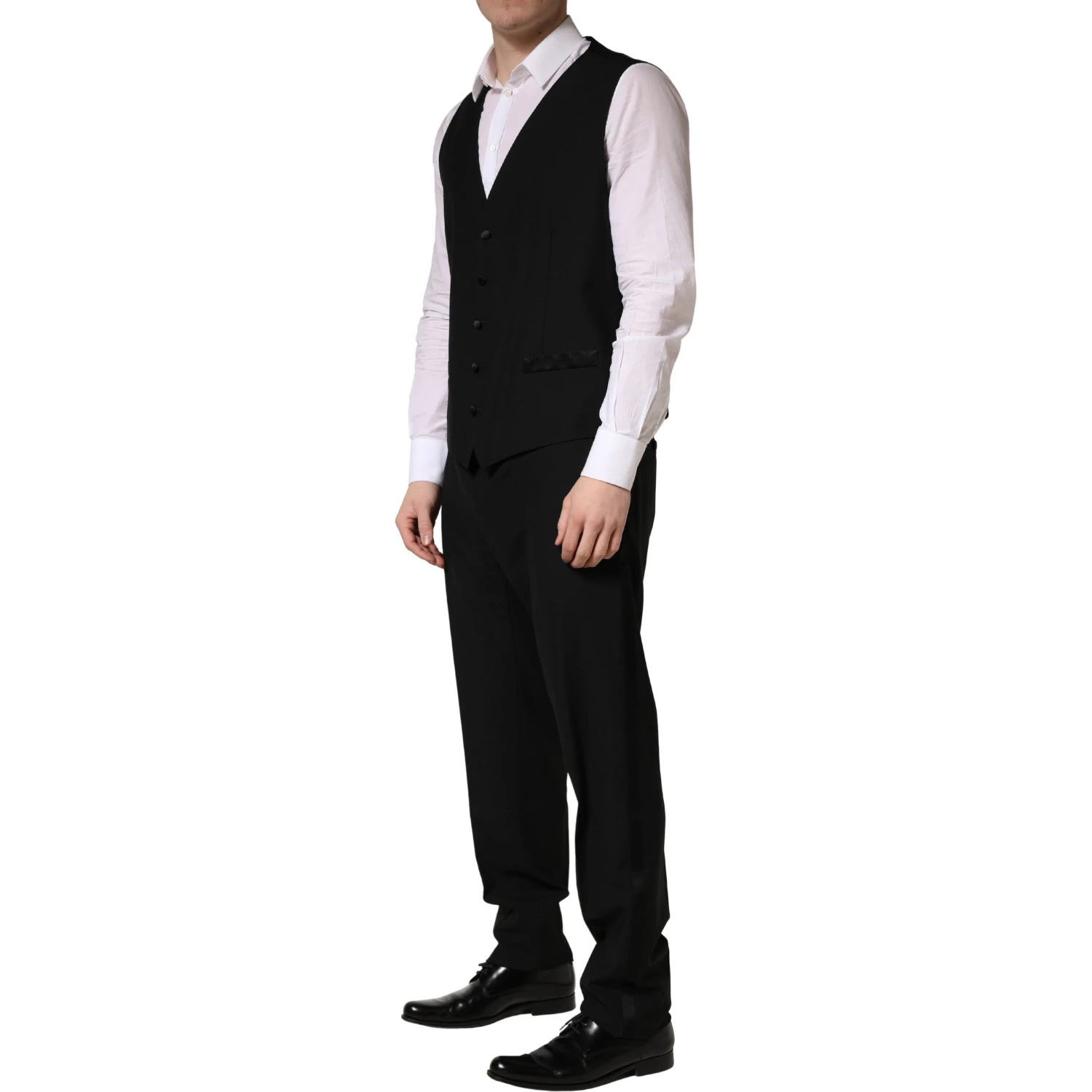 Black Wool Silk Saxophone Slim Fit 3Pc Suit