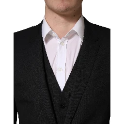 Black Wool 2 Buttons Formal 3 Piece Men Suit