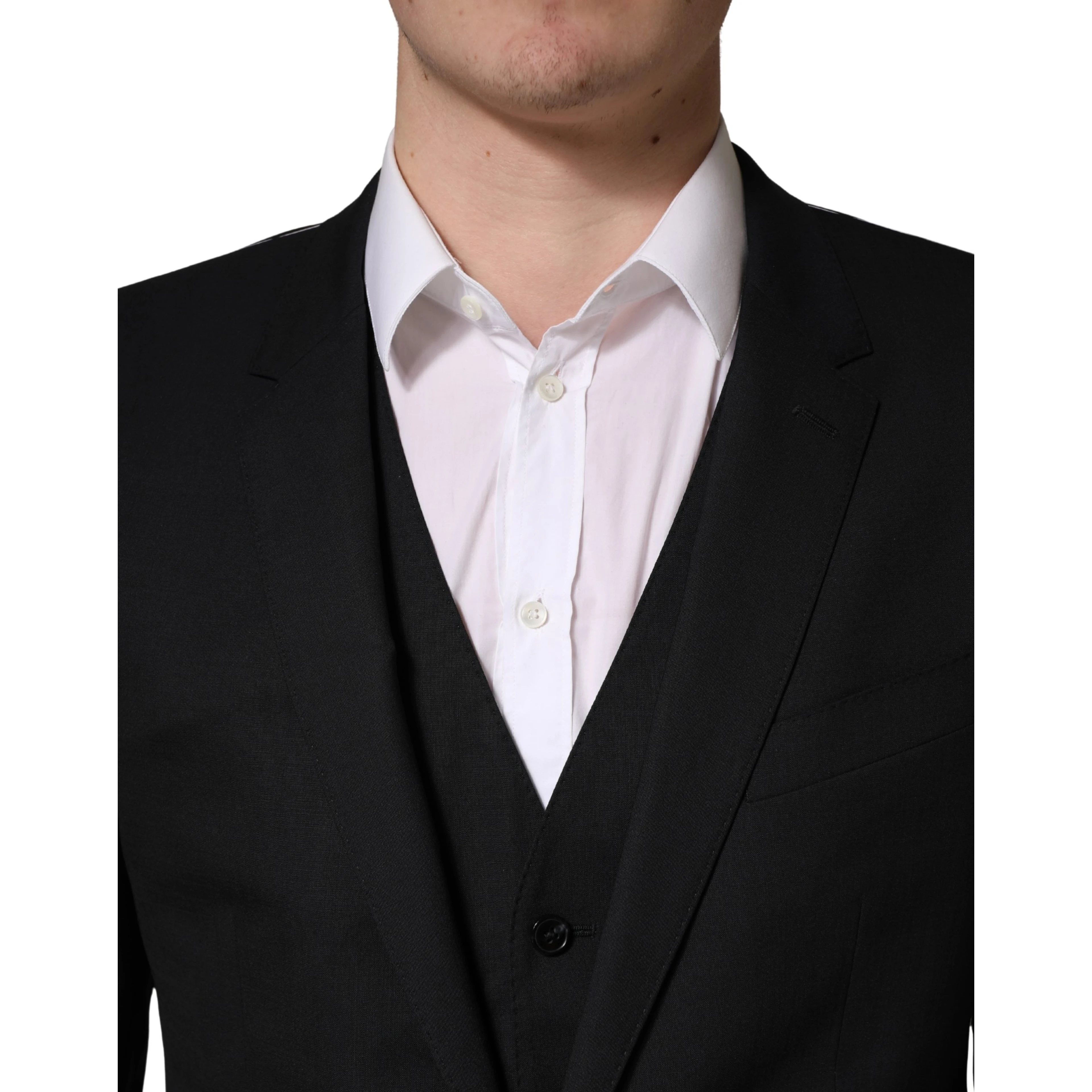 Black Wool 2 Buttons Formal 3 Piece Men Suit