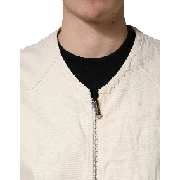 Off White Cotton FullZip Denim Blouson Jacket