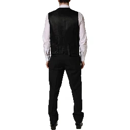 Black Wool Silk Saxophone Slim Fit 3Pc Suit