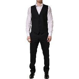 Black Wool 2 Buttons Formal 3 Piece Men Suit