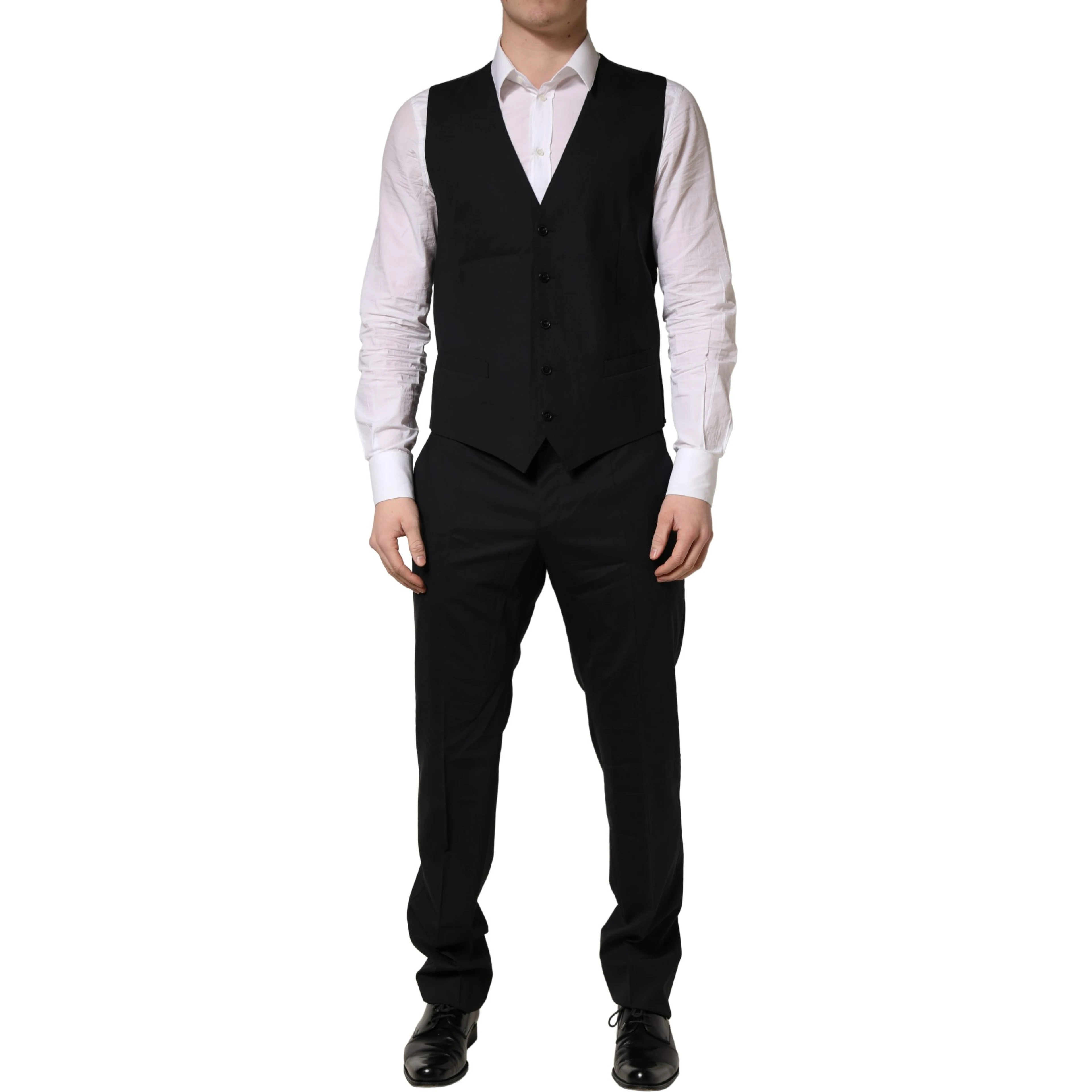 Black Wool 2 Buttons Formal 3 Piece Men Suit