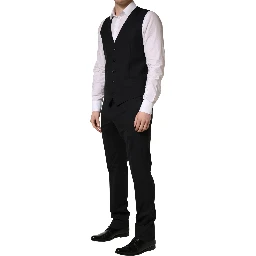 Black Wool 2 Buttons Formal 3 Piece Men Suit