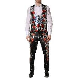 Black Floral 2 Buttons Formal 3 Piece Suit