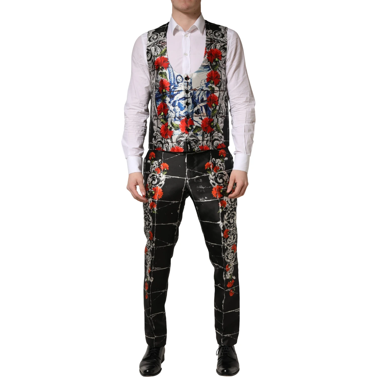 Black Floral 2 Buttons Formal 3 Piece Suit