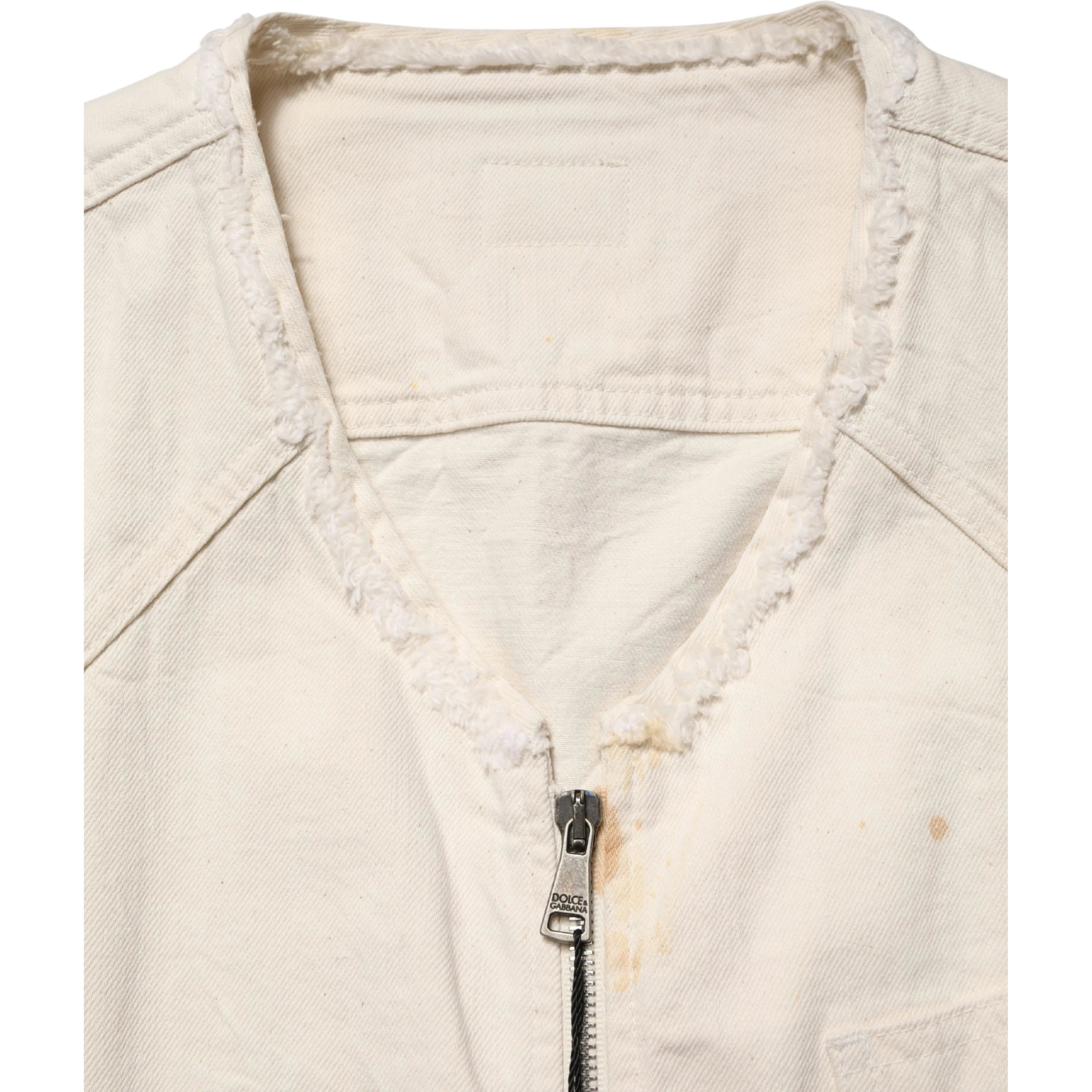 Off White Cotton FullZip Denim Blouson Jacket