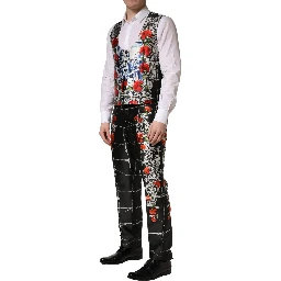 Black Floral 2 Buttons Formal 3 Piece Suit