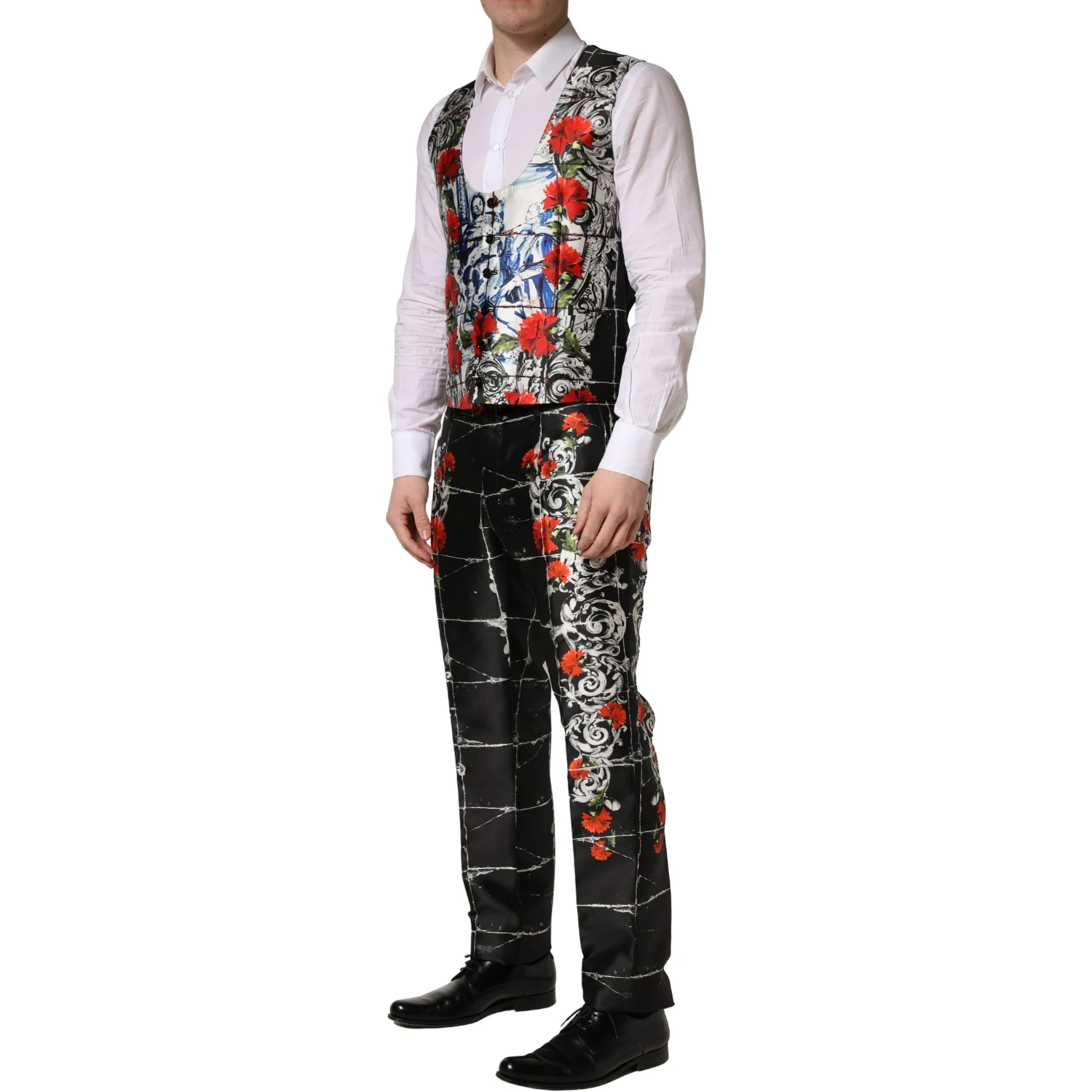 Black Floral 2 Buttons Formal 3 Piece Suit