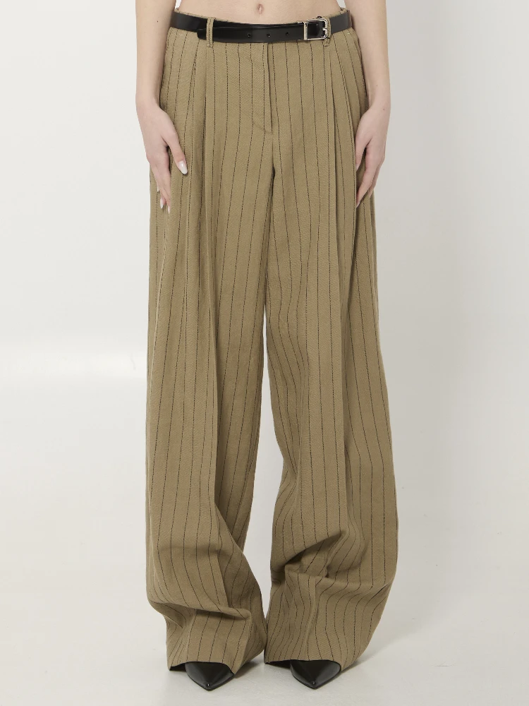 Pinstriped virgin wool and linen trousers