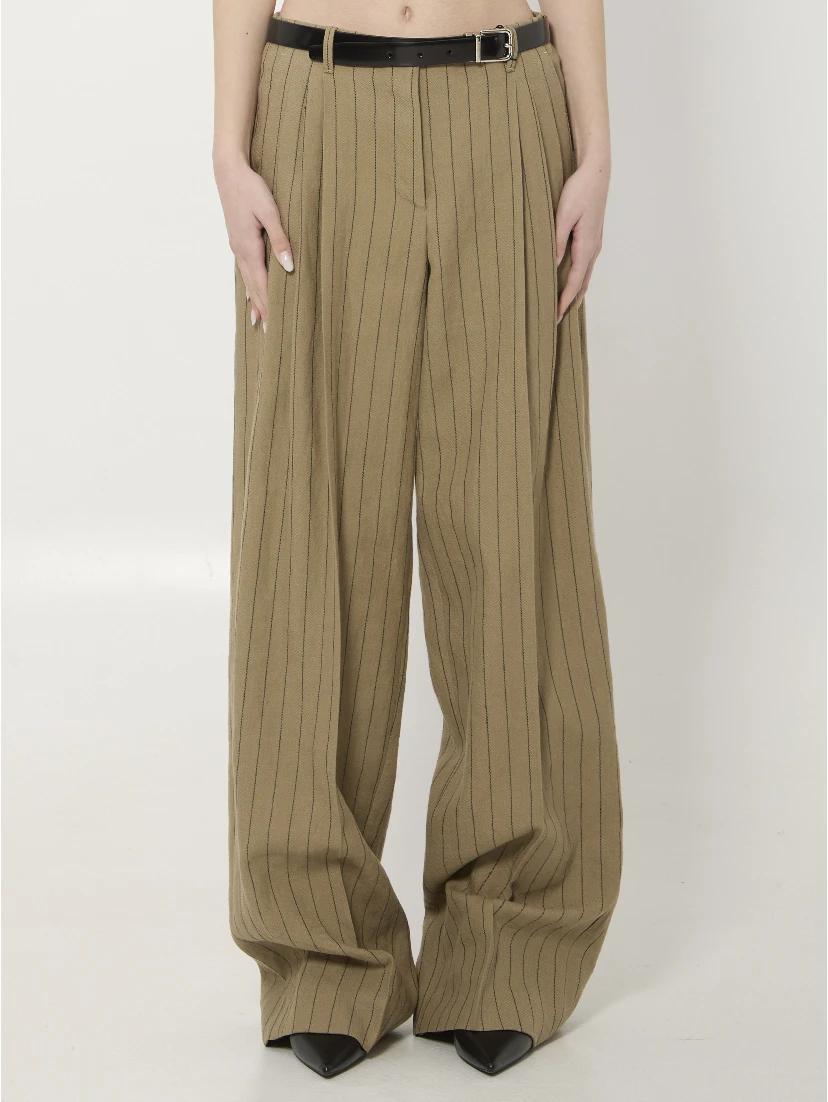 Pinstriped virgin wool and linen trousers