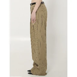 Pinstriped virgin wool and linen trousers