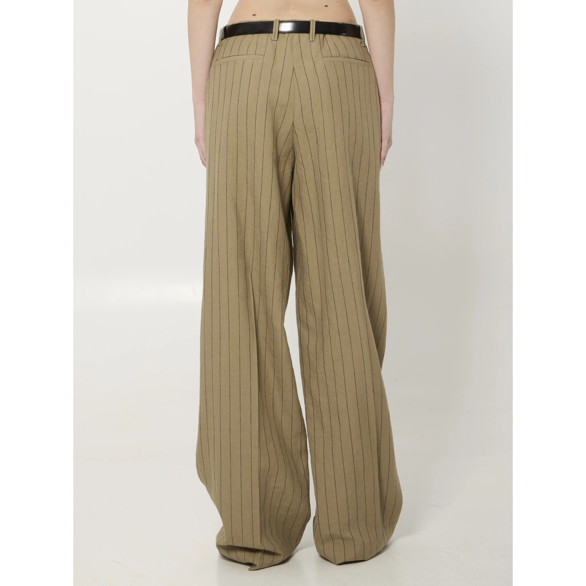 Pinstriped virgin wool and linen trousers