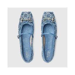 Ballets flat in denim with Horsebit