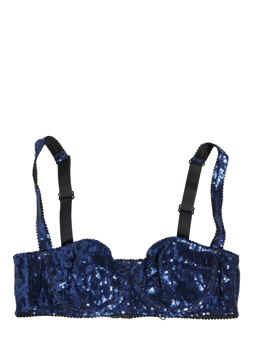Blue Sequined Nyon Balconnet Bra Underwear