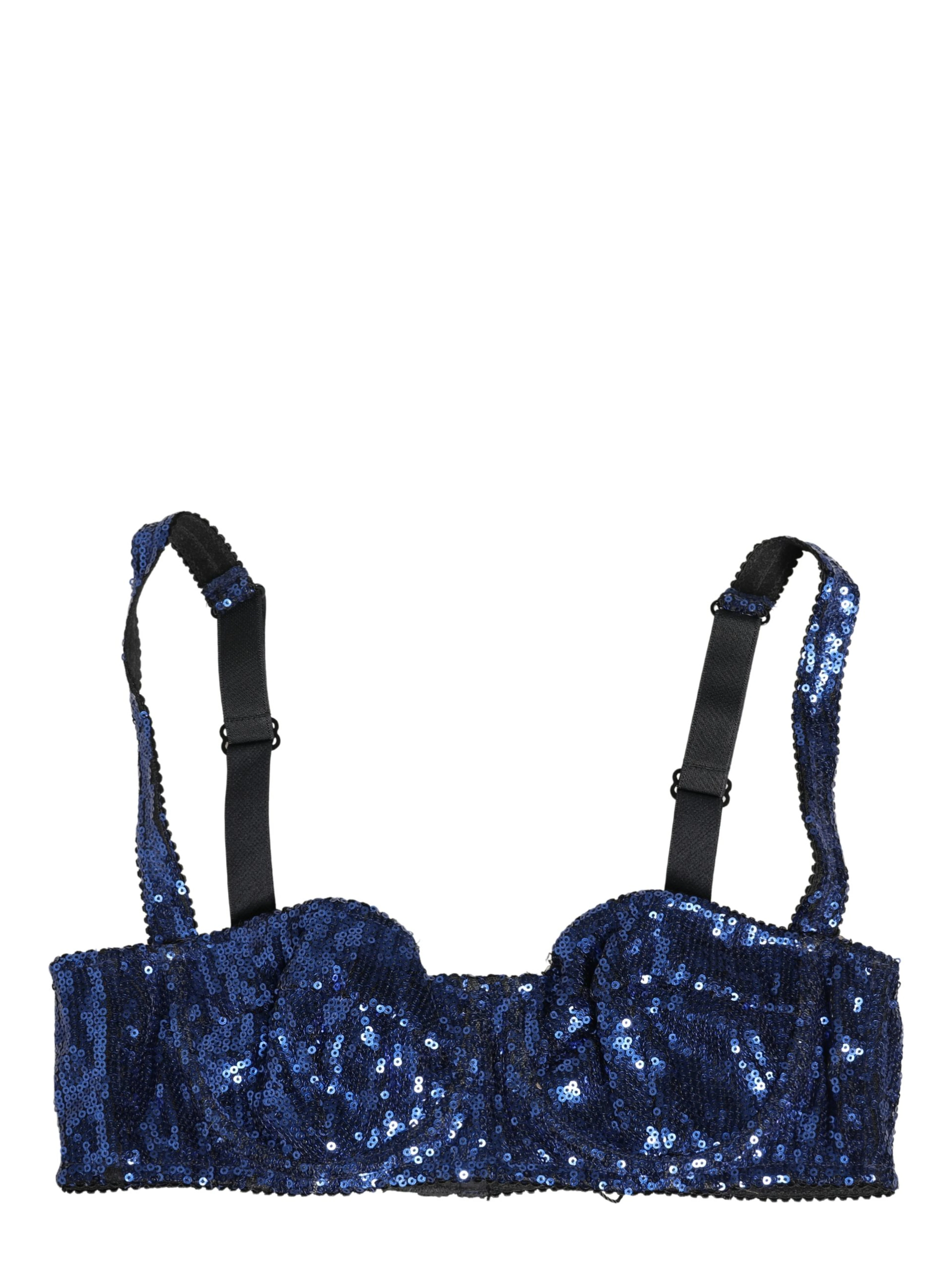 Blue Sequined Nyon Balconnet Bra Underwear