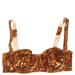 Gold Sequined Nyon Balconnet Bra Underwear