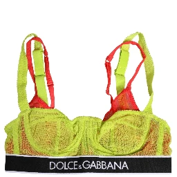Yellow Nylon Layered Lace Balconnet Bra Underwear