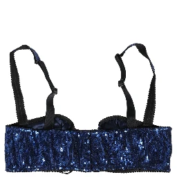 Blue Sequined Nyon Balconnet Bra Underwear