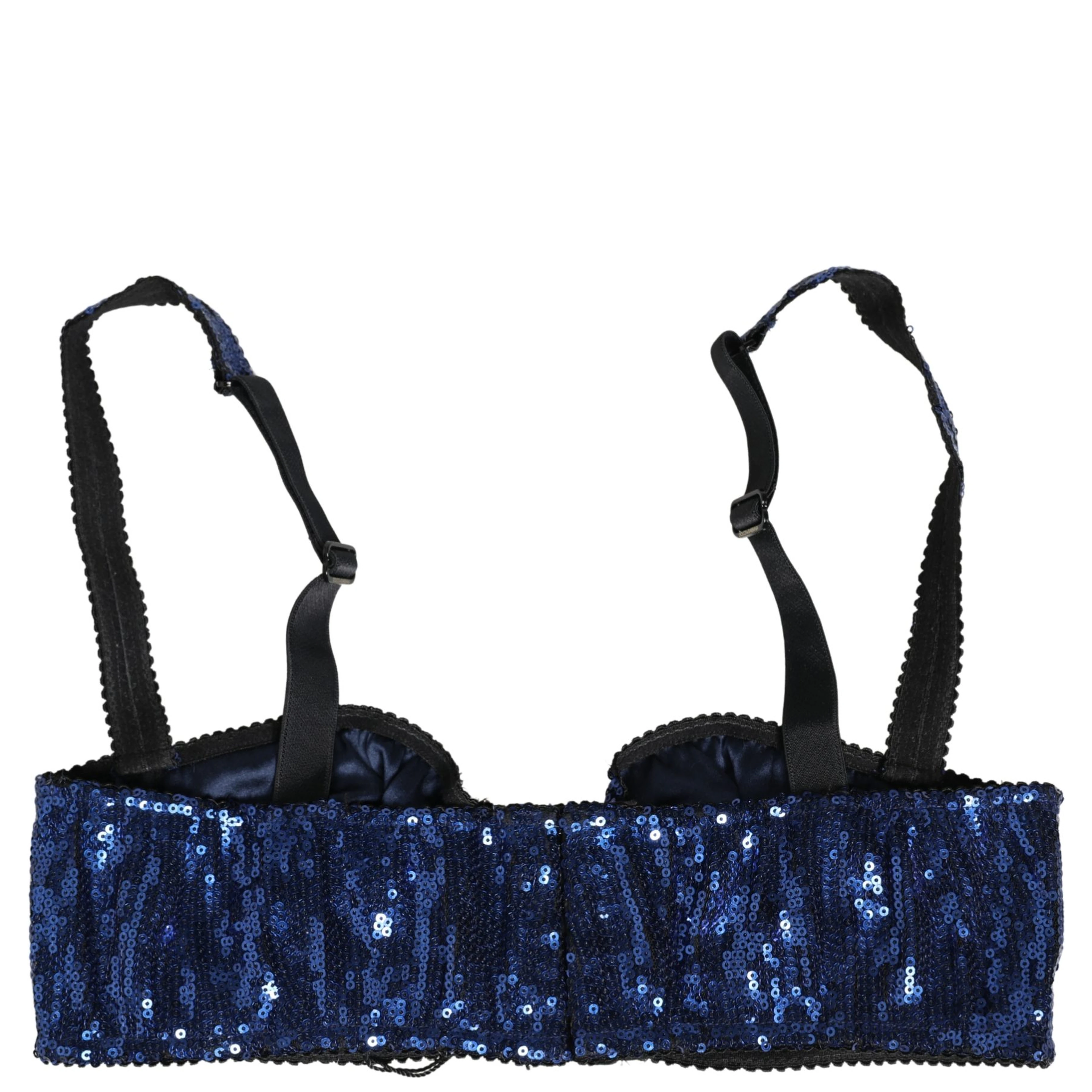 Blue Sequined Nyon Balconnet Bra Underwear
