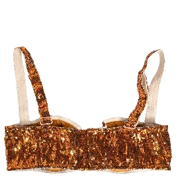 Gold Sequined Nyon Balconnet Bra Underwear