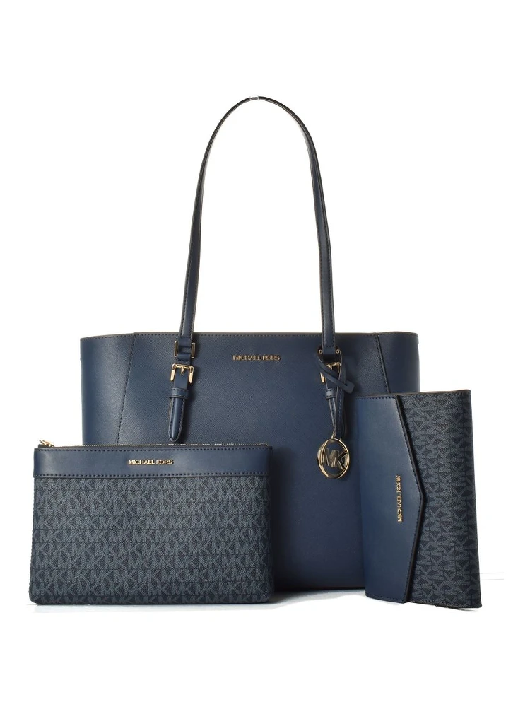 Blue Leather Tote Bag