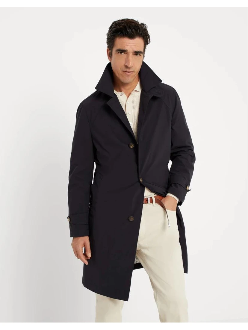 Blue Polyester Trench Coat