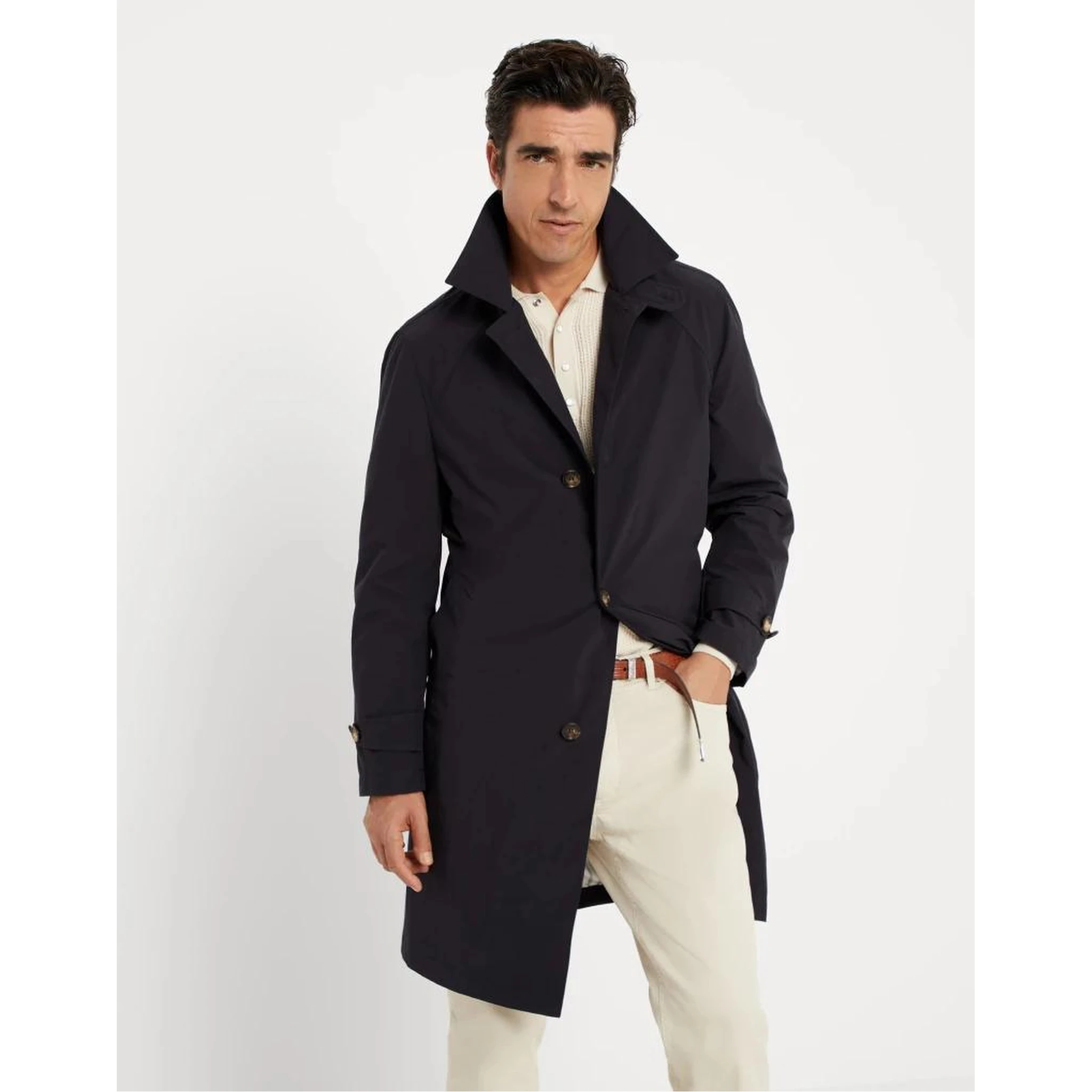 Blue Polyester Trench Coat