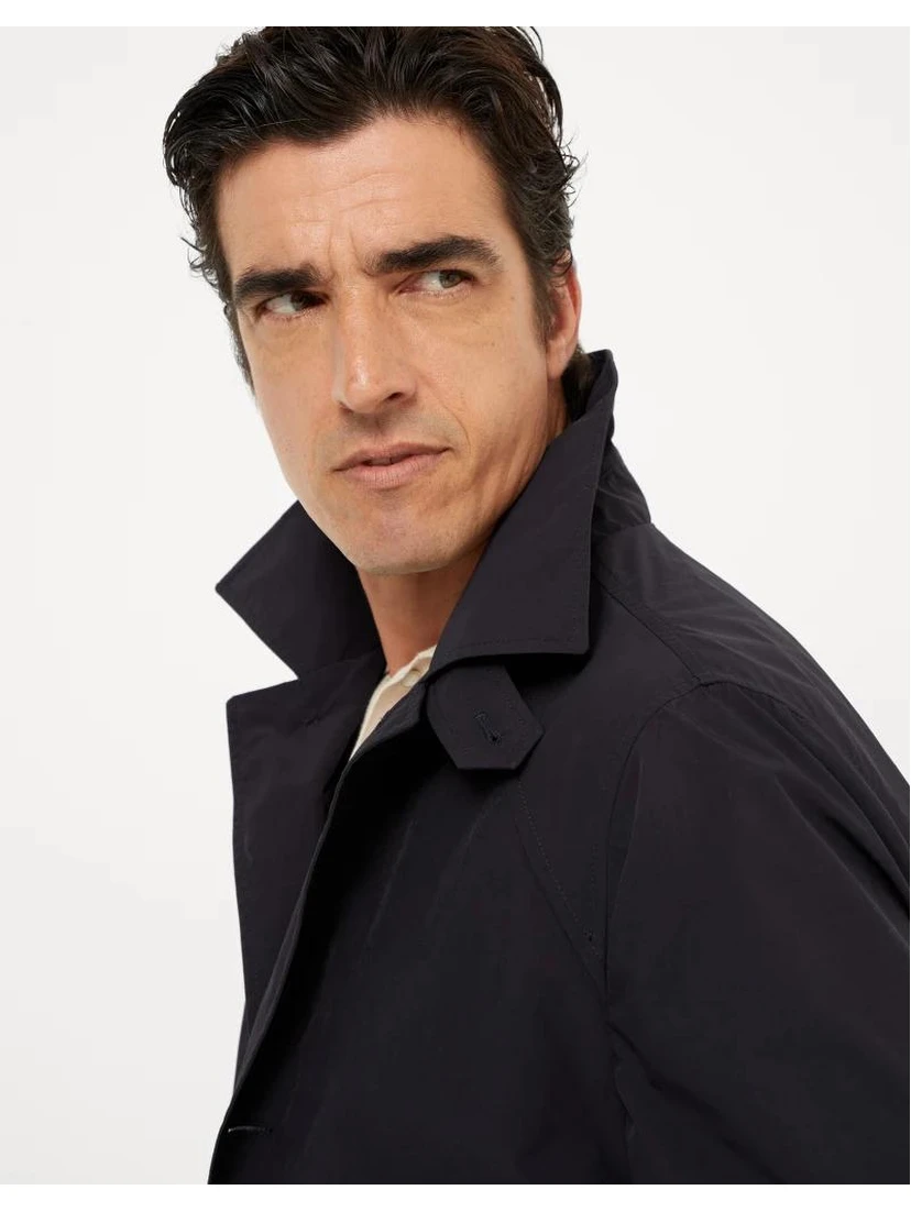 Blue Polyester Trench Coat