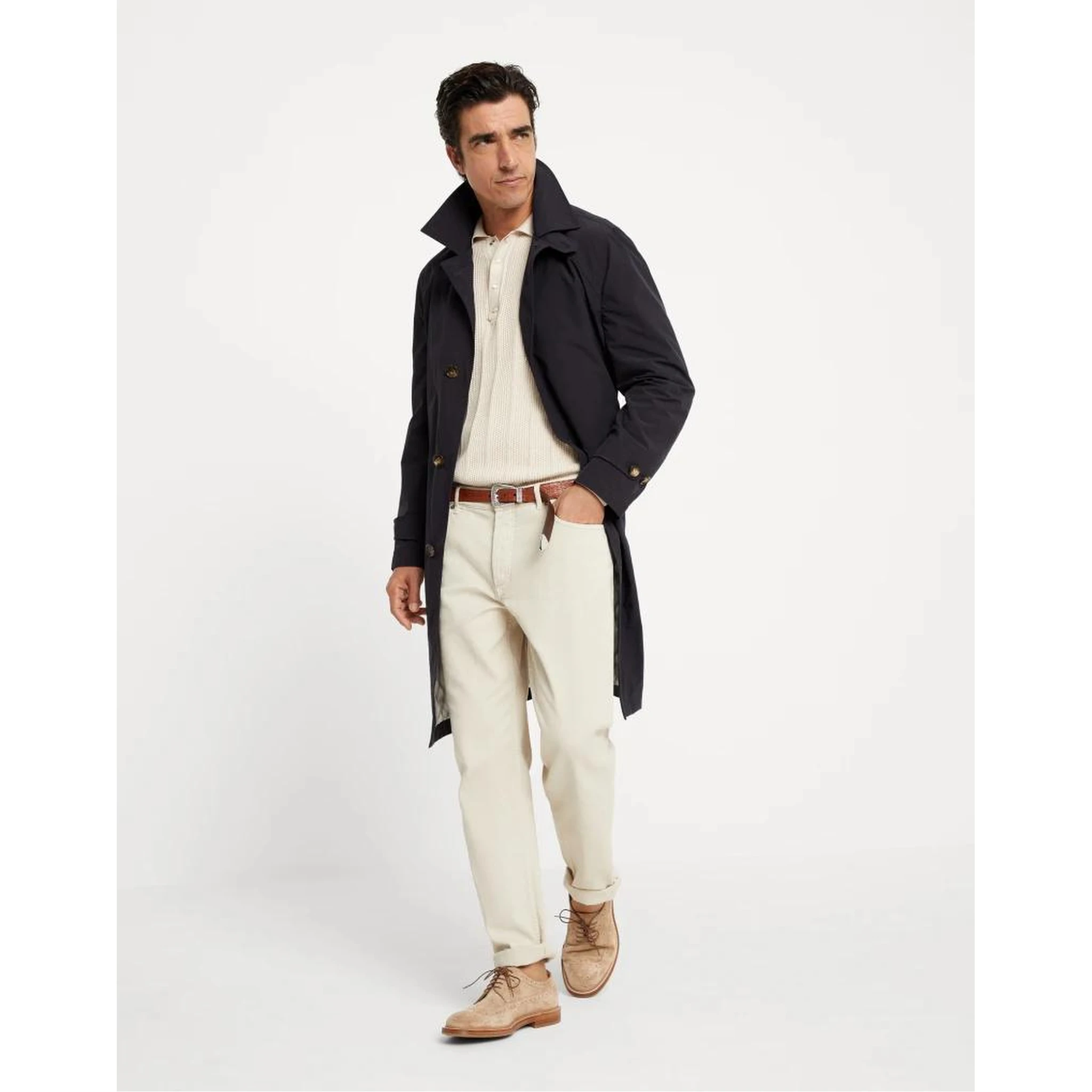 Blue Polyester Trench Coat