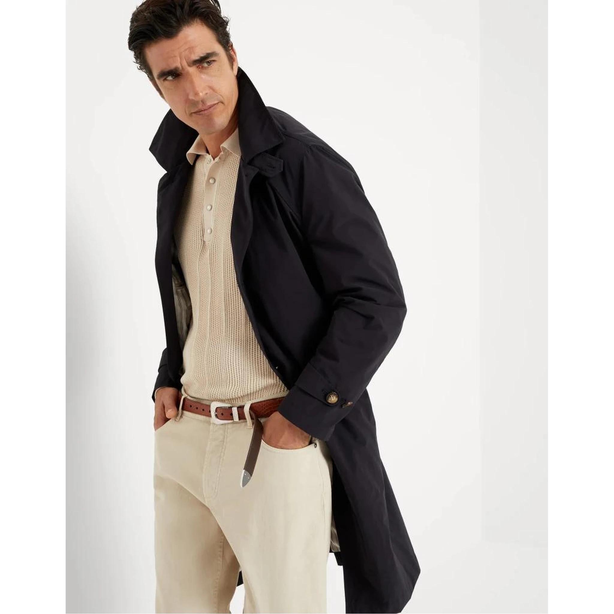 Blue Polyester Trench Coat