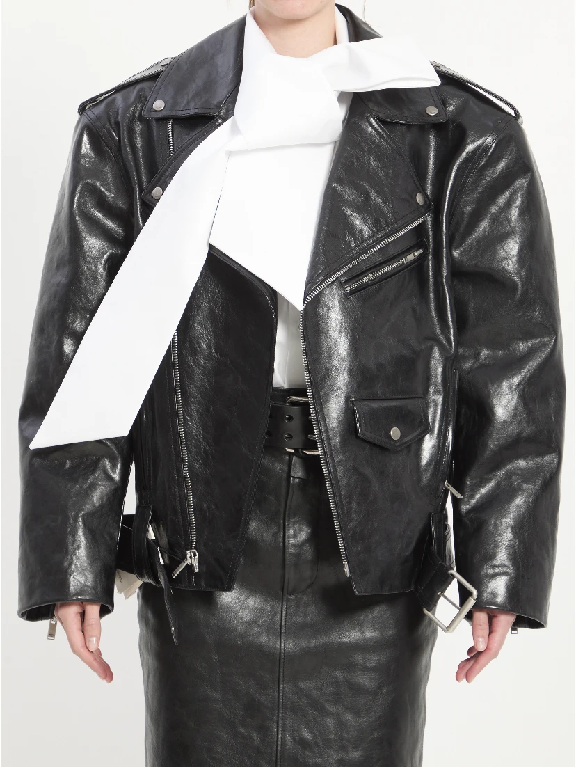 Hammered leather biker jacket