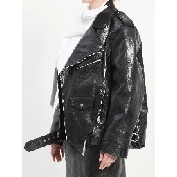 Hammered leather biker jacket