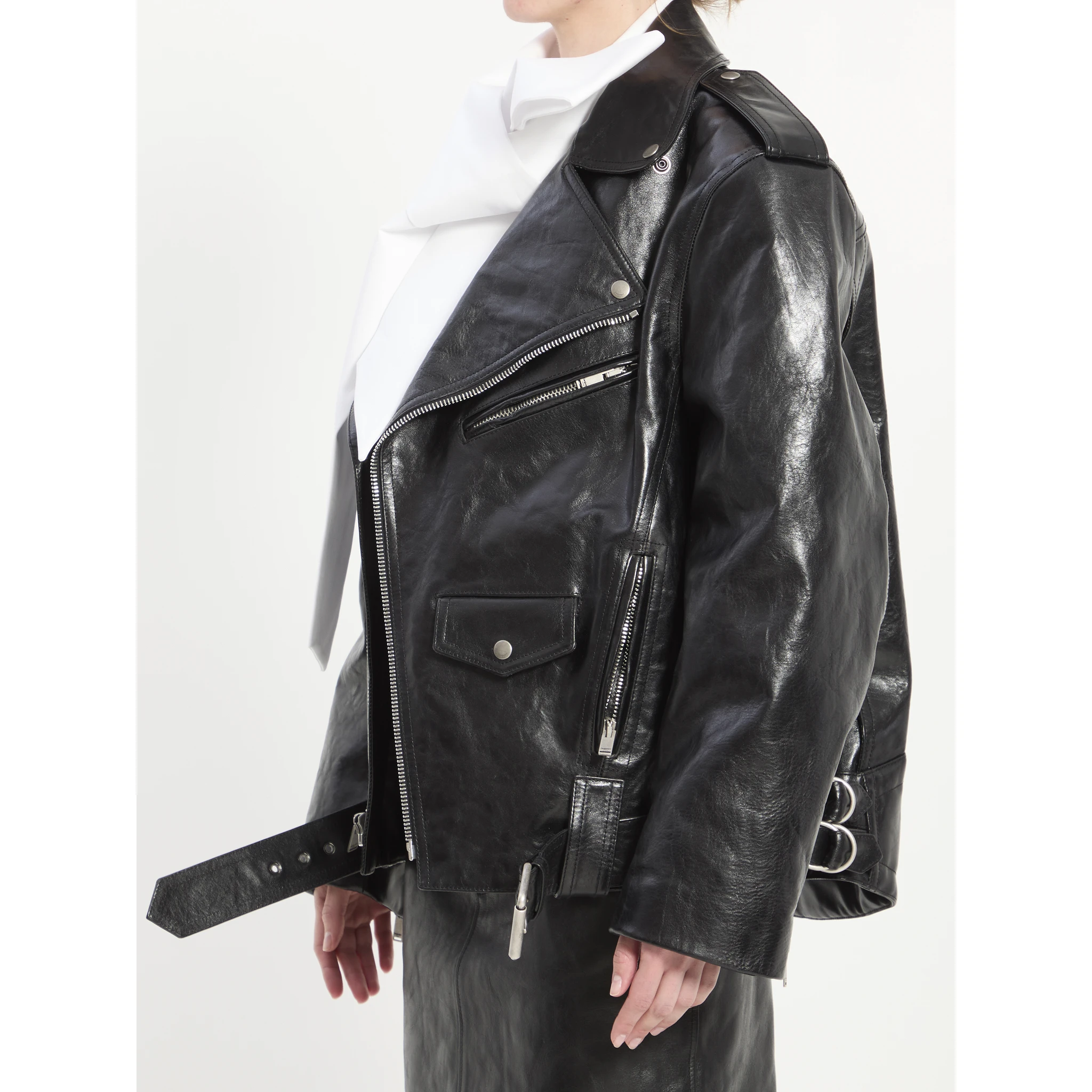 Hammered leather biker jacket