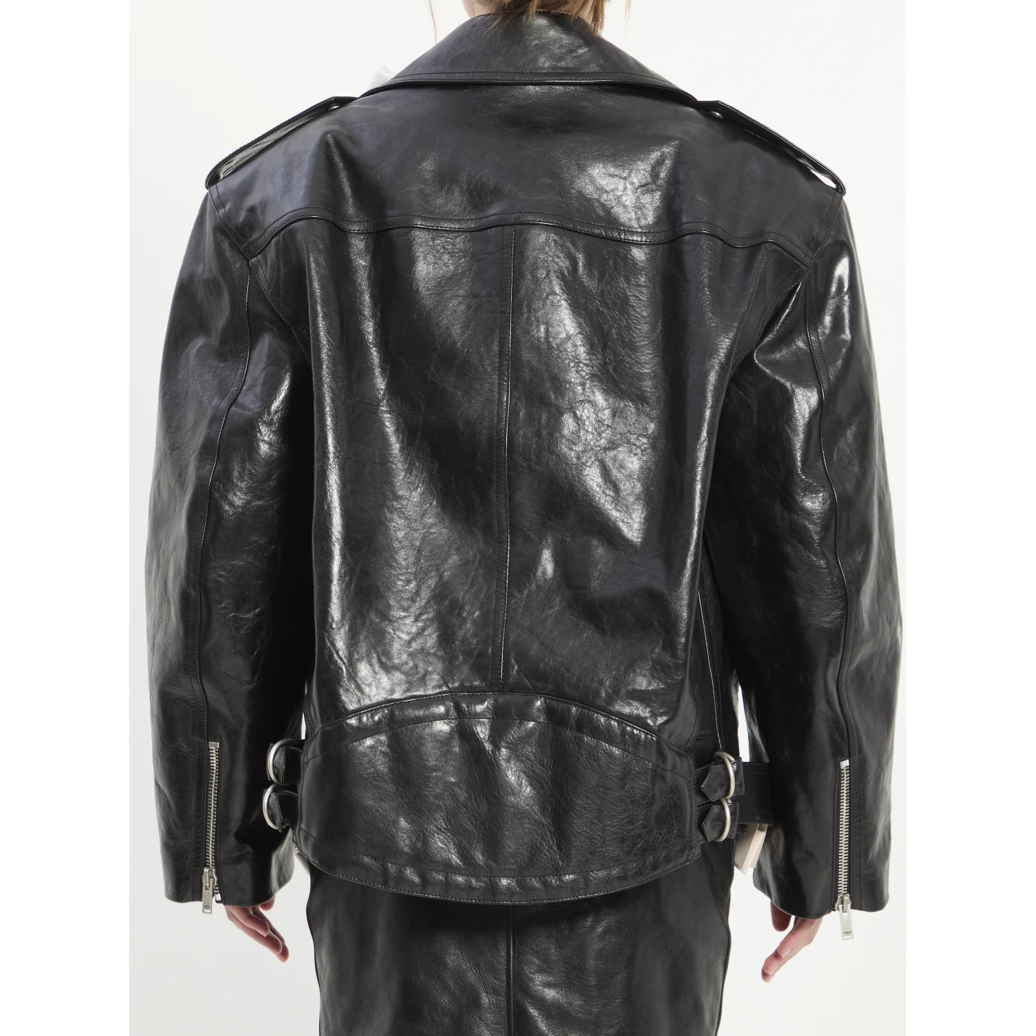 Hammered leather biker jacket