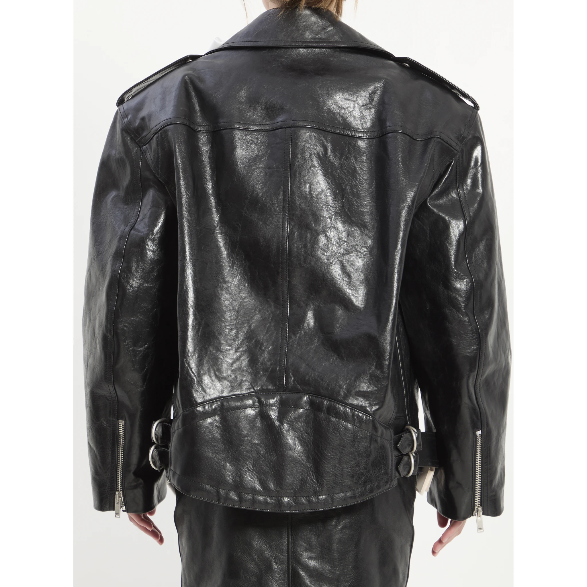 Hammered leather biker jacket