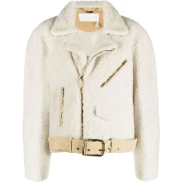 Beige Polyester Biker Jacket
