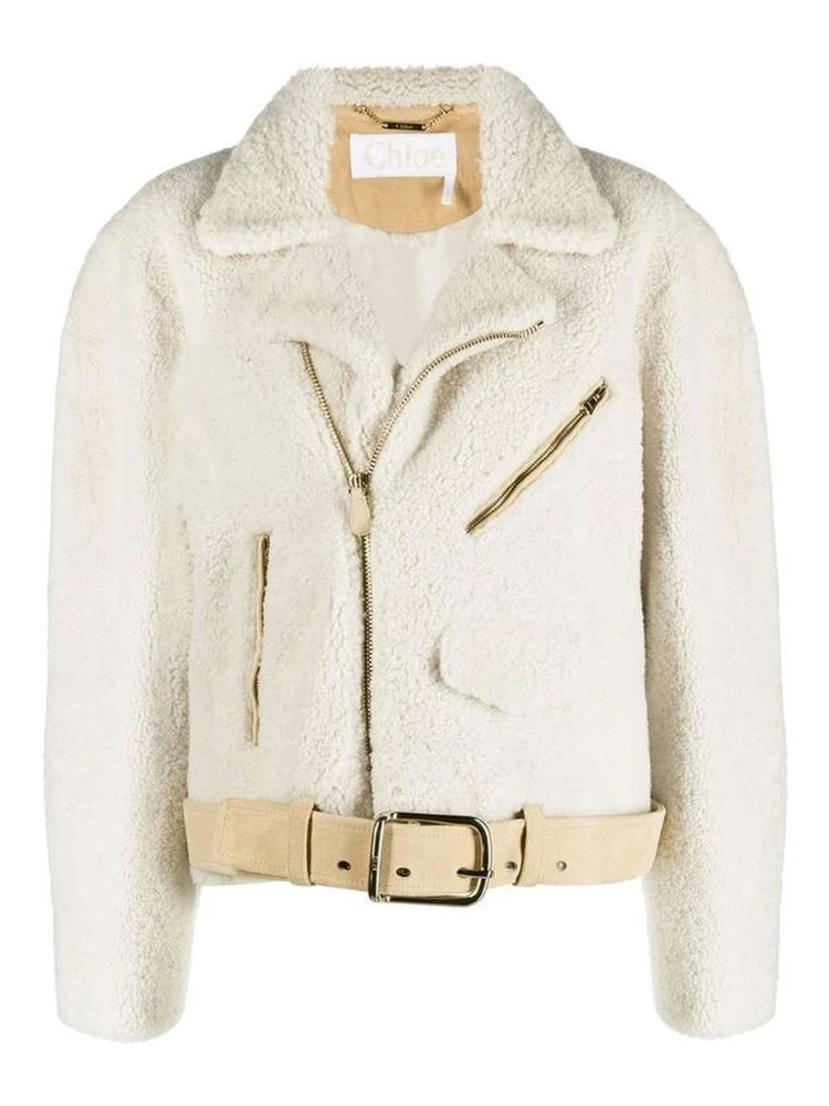 Beige Polyester Biker Jacket
