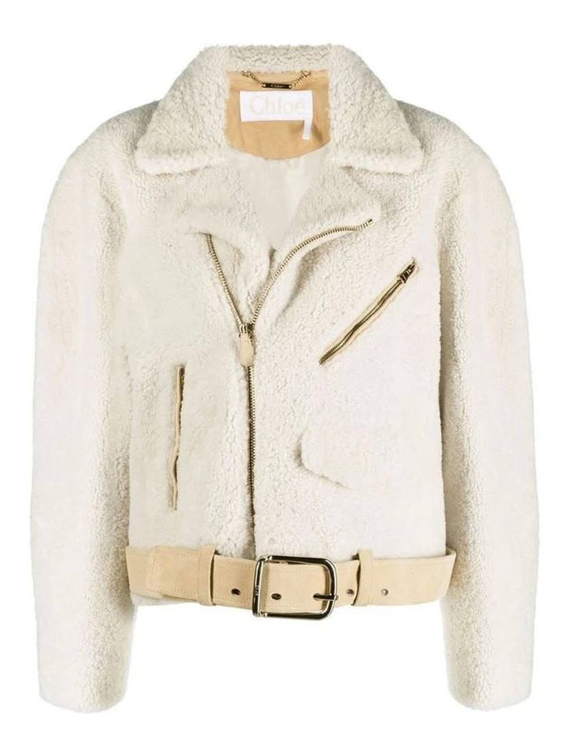Beige Polyester Biker Jacket