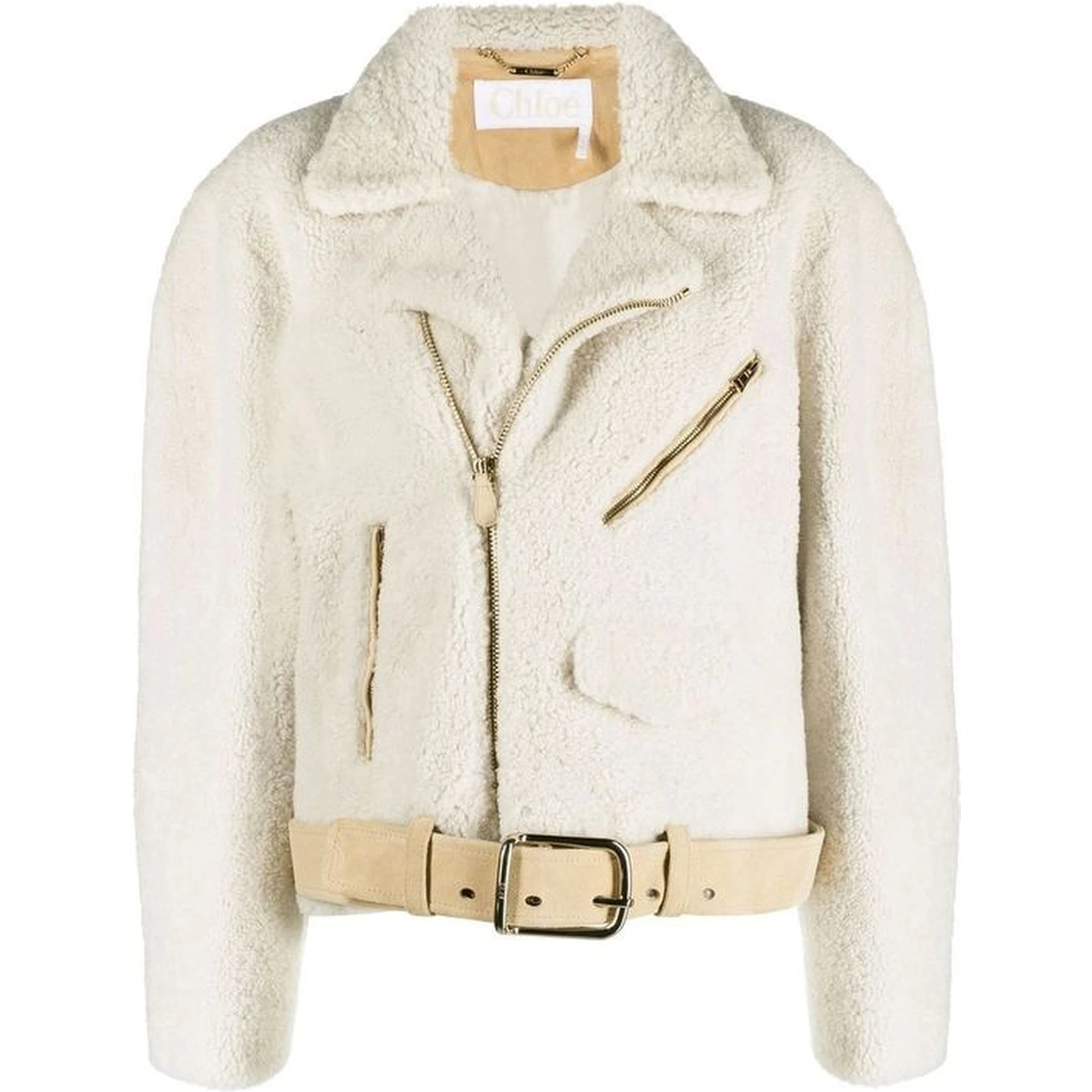 Beige Polyester Biker Jacket