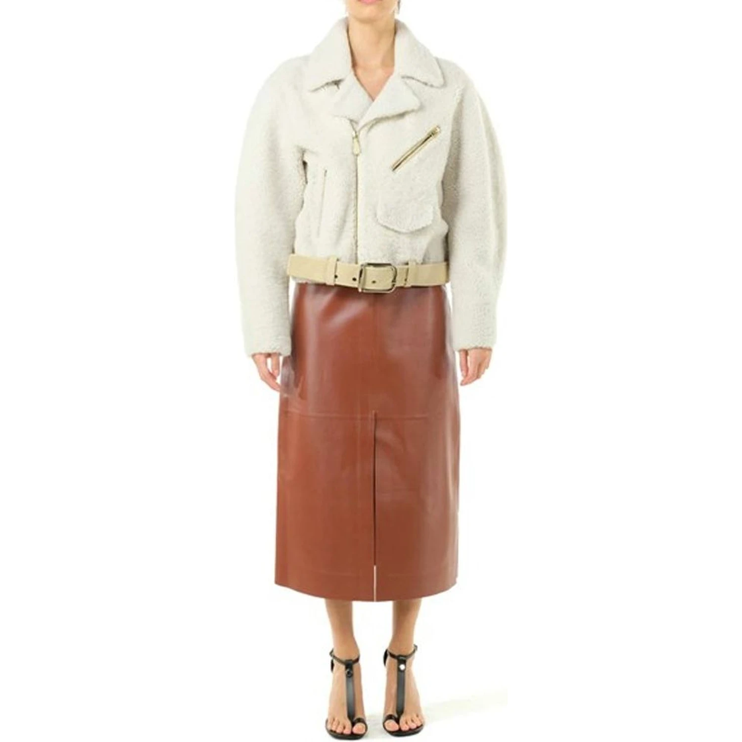 Beige Polyester Biker Jacket