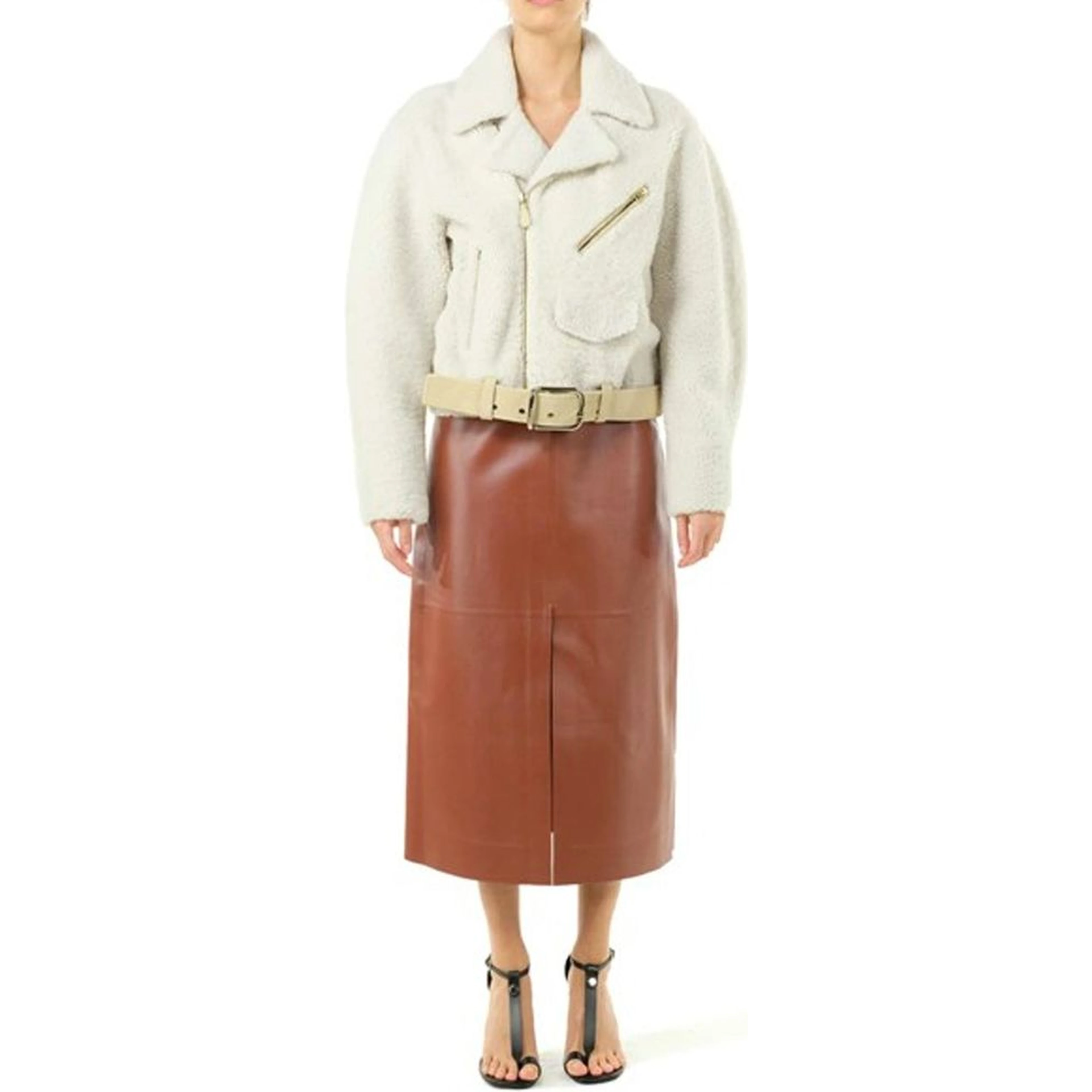 Beige Polyester Biker Jacket