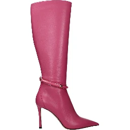 Pink Leather High Heel Boots